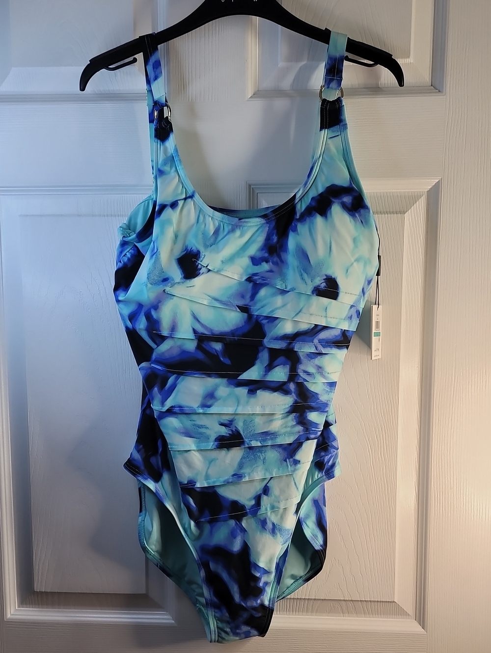 Calvin Klein Blue Tie-Dye/Floral One-Piece Swimsuit
